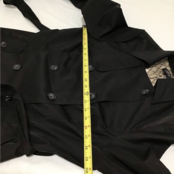 Sandro Studio Black Wrap Coat Double Breast Self Tie Belt Ruffle Hem Large - Picture 14 of 15